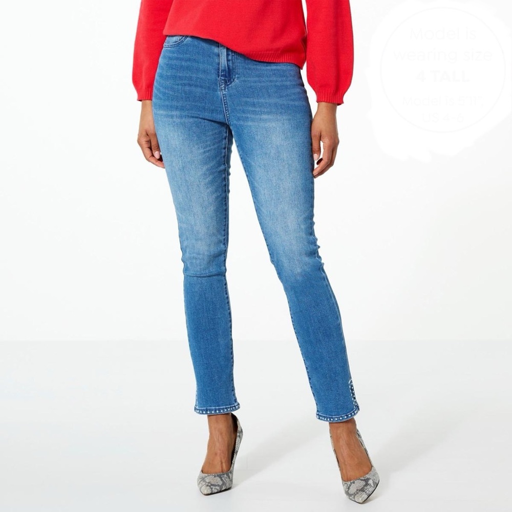 DG2 Diane Gilman New Classic Stretch Novelty-Hem Straight Jeans NWT